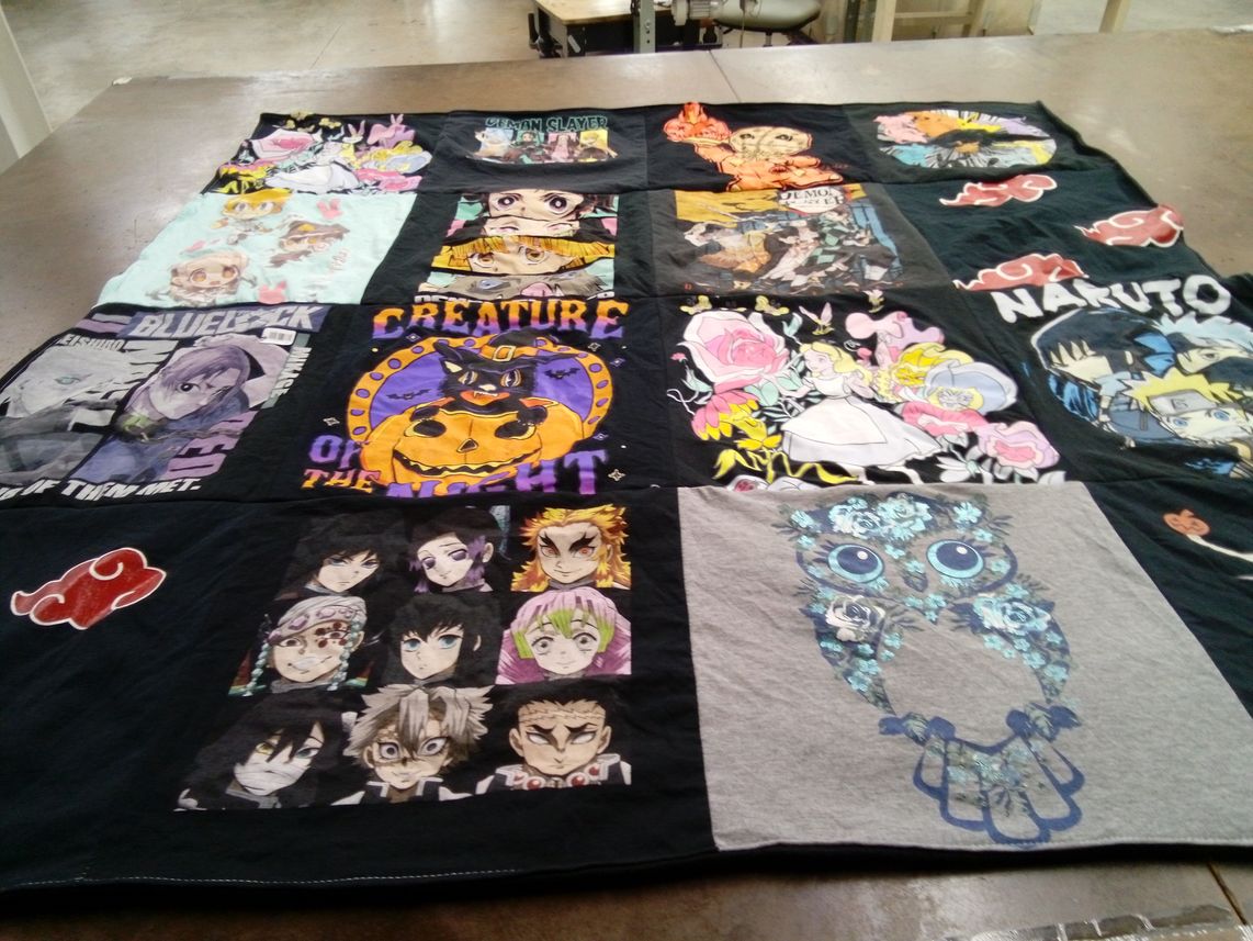 T-shirt quilt with anime, manga themes by Julissa from CA