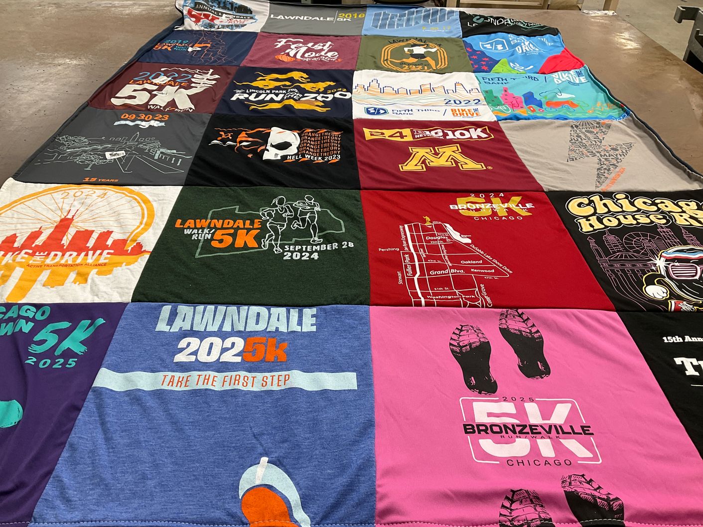 T-shirt quilt with running, community events themes by Jason from IL