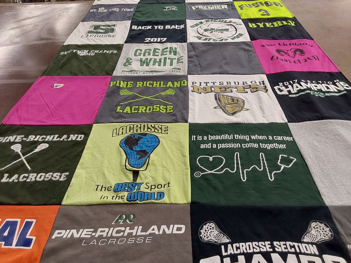 T-shirt quilt featuring pittsburgh nets, pine-richland lacrosse by ANNE-MARIE from PA