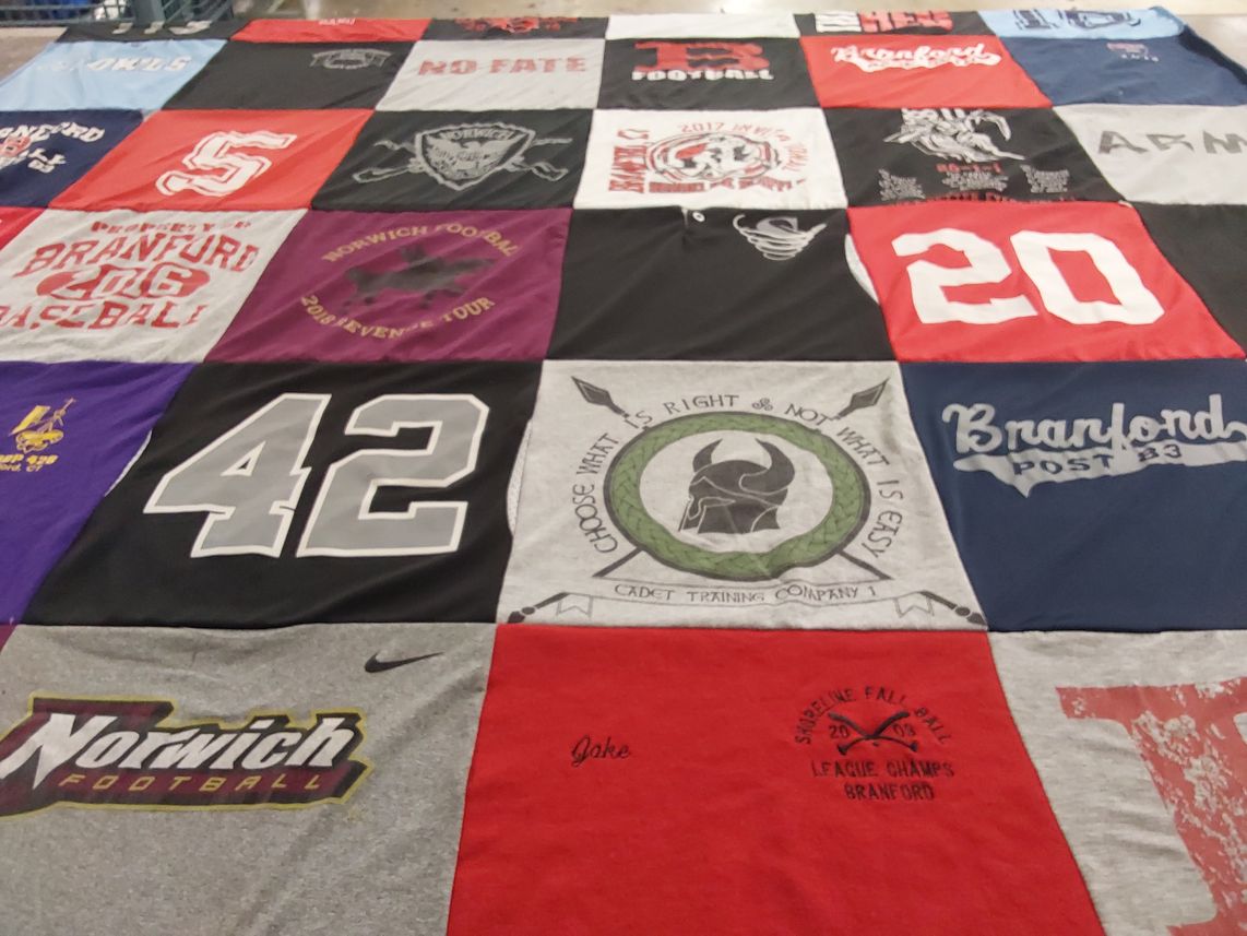 T-shirt quilt featuring branfurd teams by Jake from NM