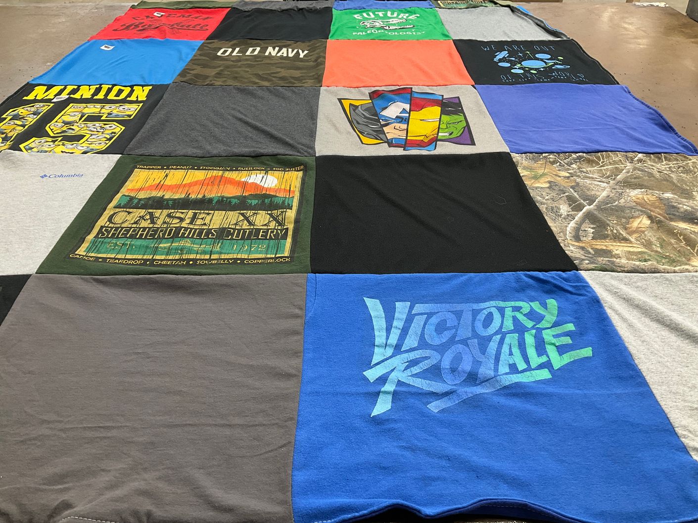 T-shirt quilt with gaming, nature themes by Anglee from AR