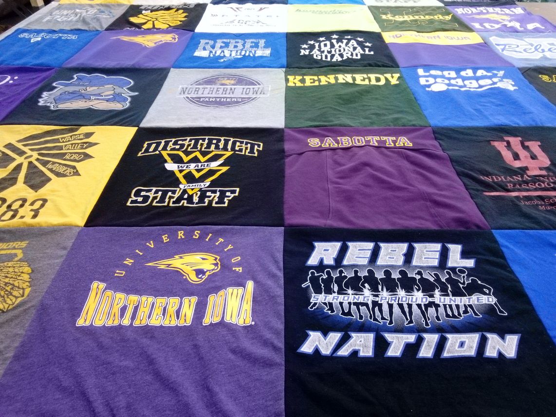 T-shirt quilt featuring northern iowa panthers by Laura from IA