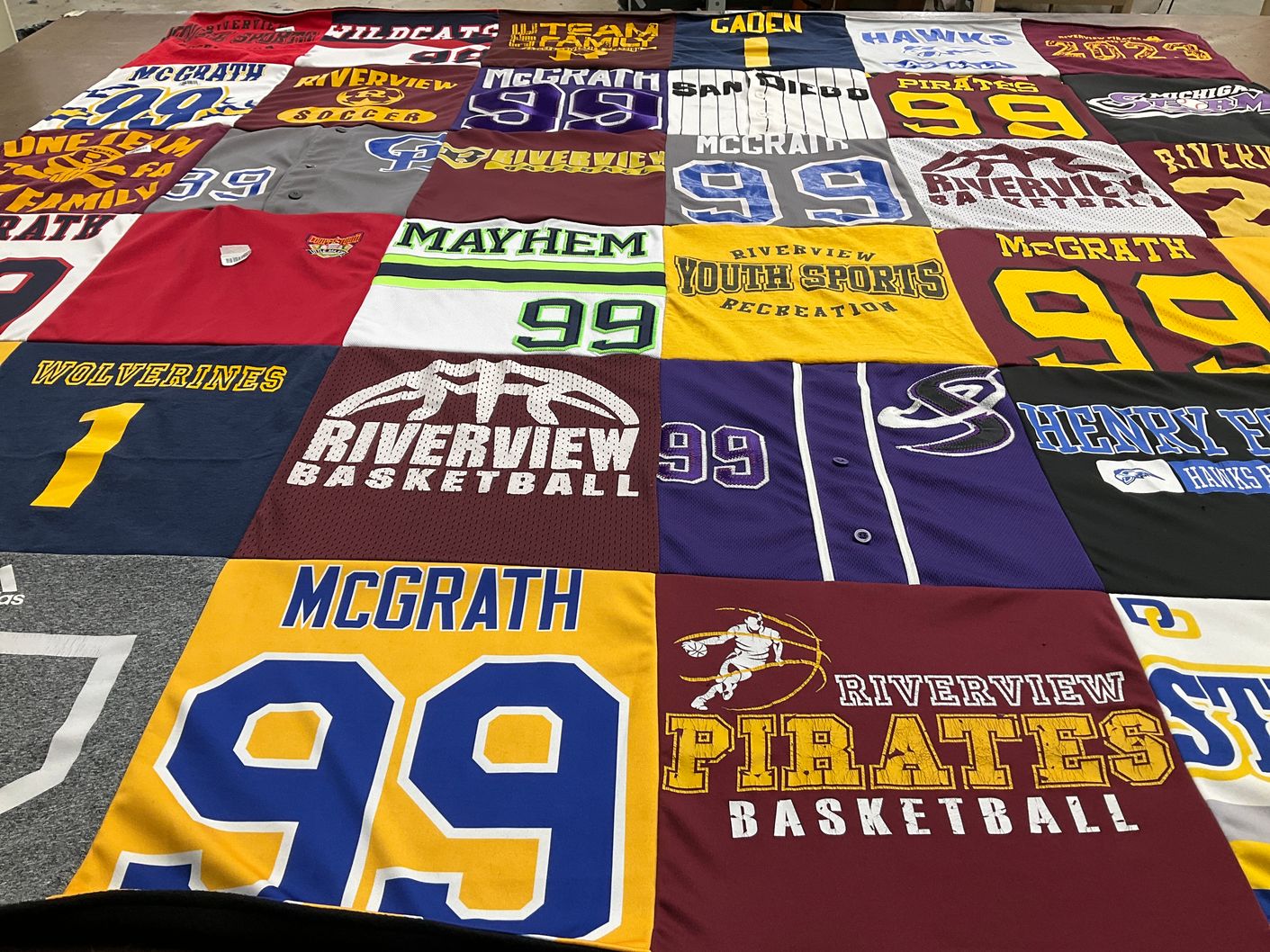T-shirt quilt featuring riverview pirates basketball, wolverines by Melinda from MI