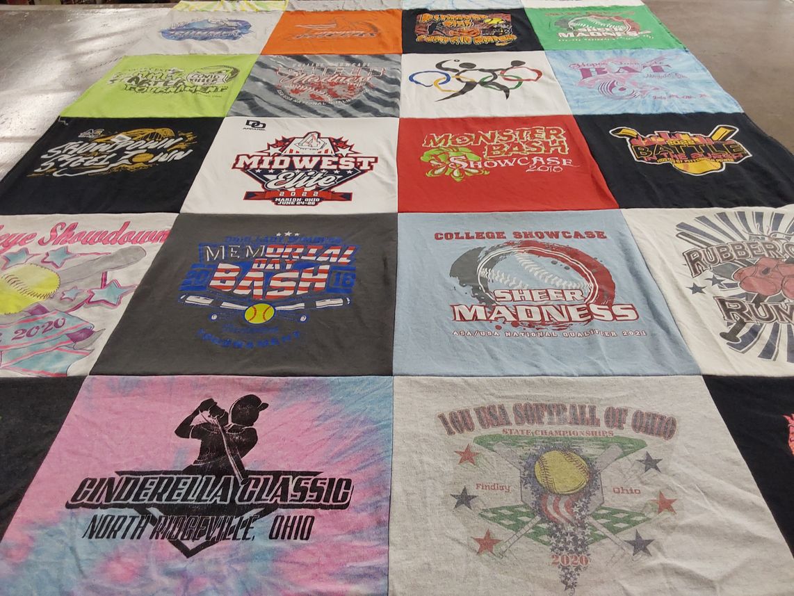 T-shirt quilt with softball, sports themes by Leigh from OH