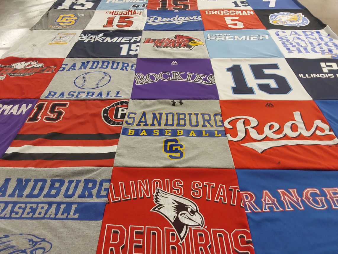 T-shirt quilt featuring illinois state university redbirds, palatine thunder by Kelly from IL