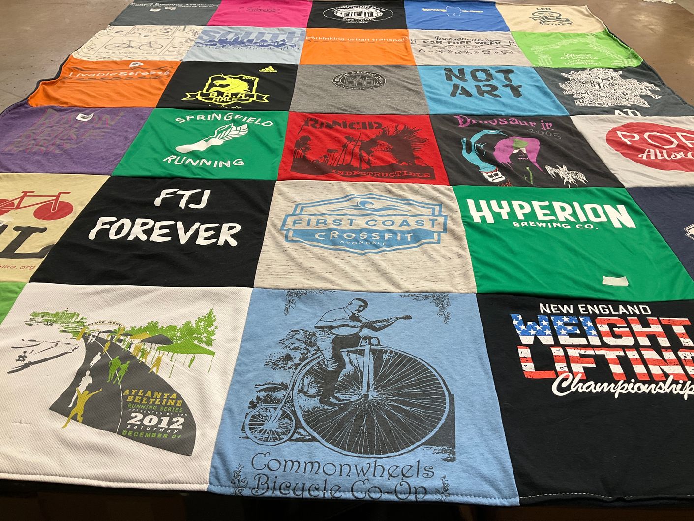 T-shirt quilt with running, fitness themes by Amy from MA