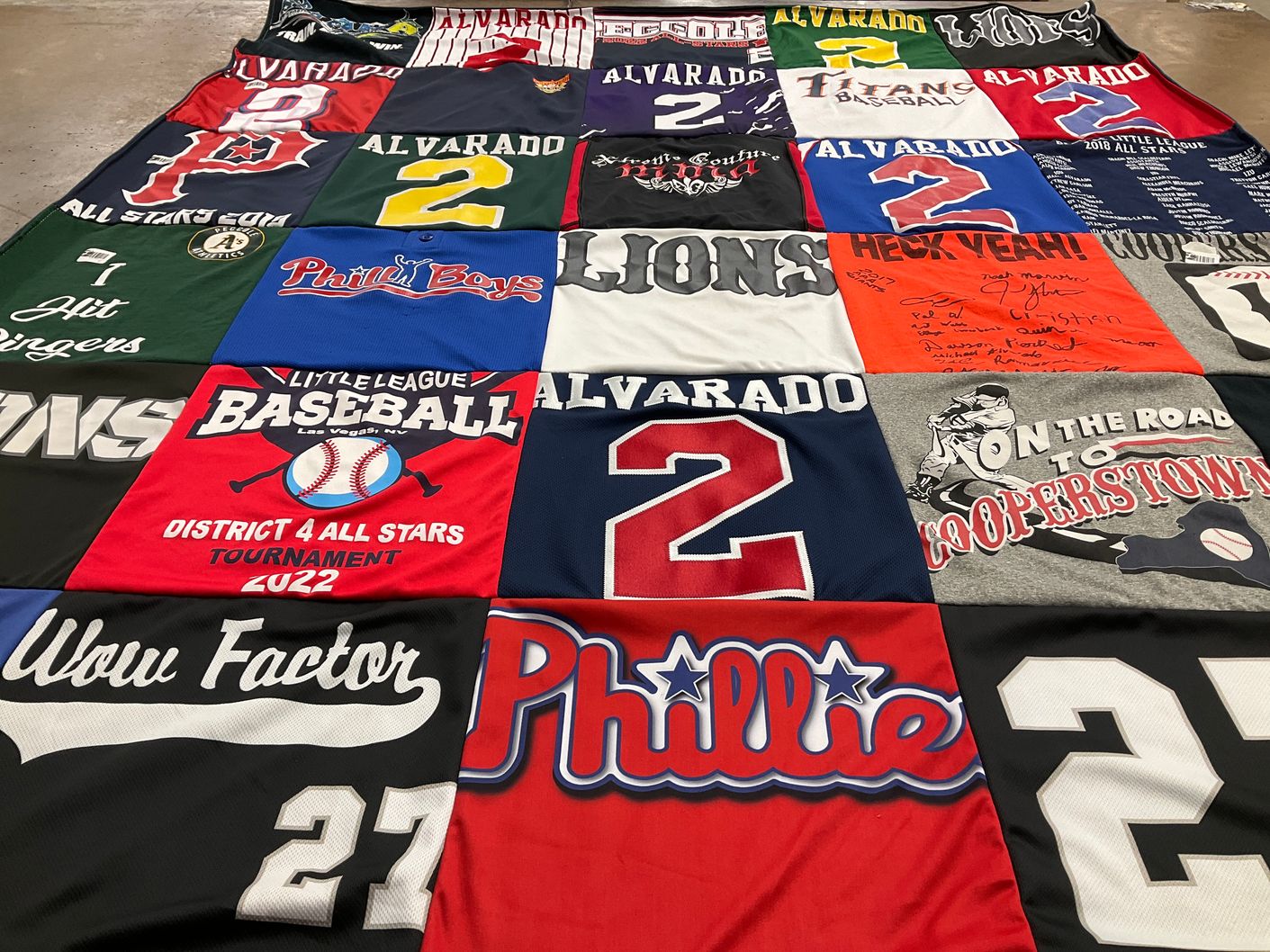 T-shirt quilt with baseball themes by Rachelle from NV