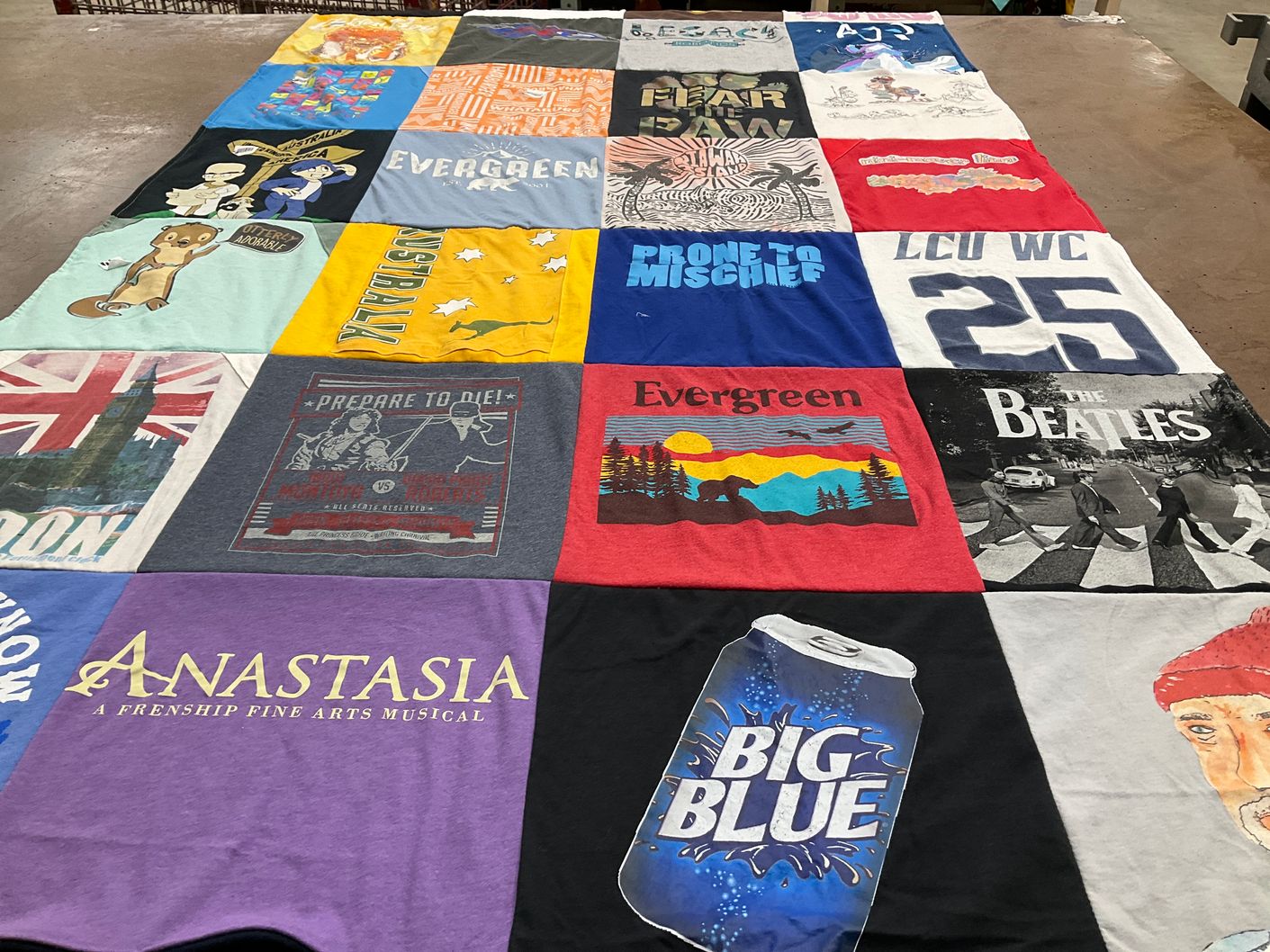 T-shirt quilt from evergreen university by Heather from TX