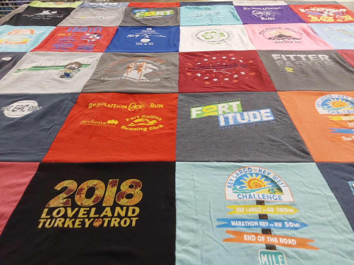 T-shirt quilt with running, marathons themes by Jonathan from CO