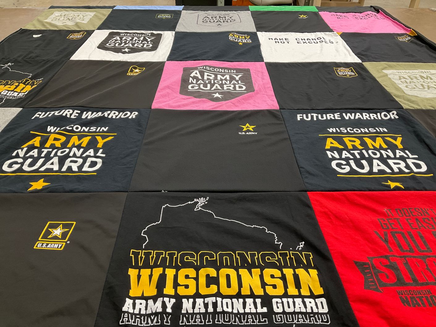 T-shirt quilt with military, service themes by Stephanie from WI