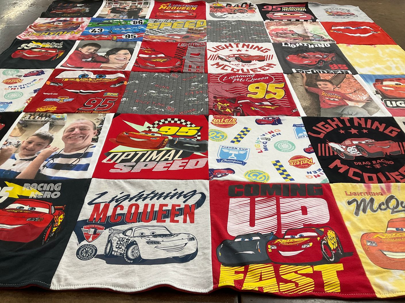 T-shirt quilt with cars, animated movies themes by Cynthia from MN