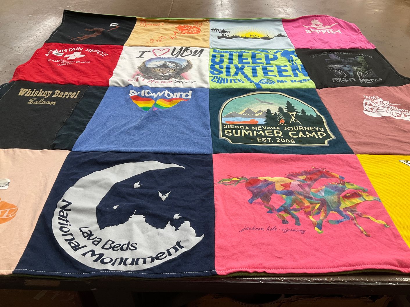 T-shirt quilt with camping, outdoors themes by Chuck from NV