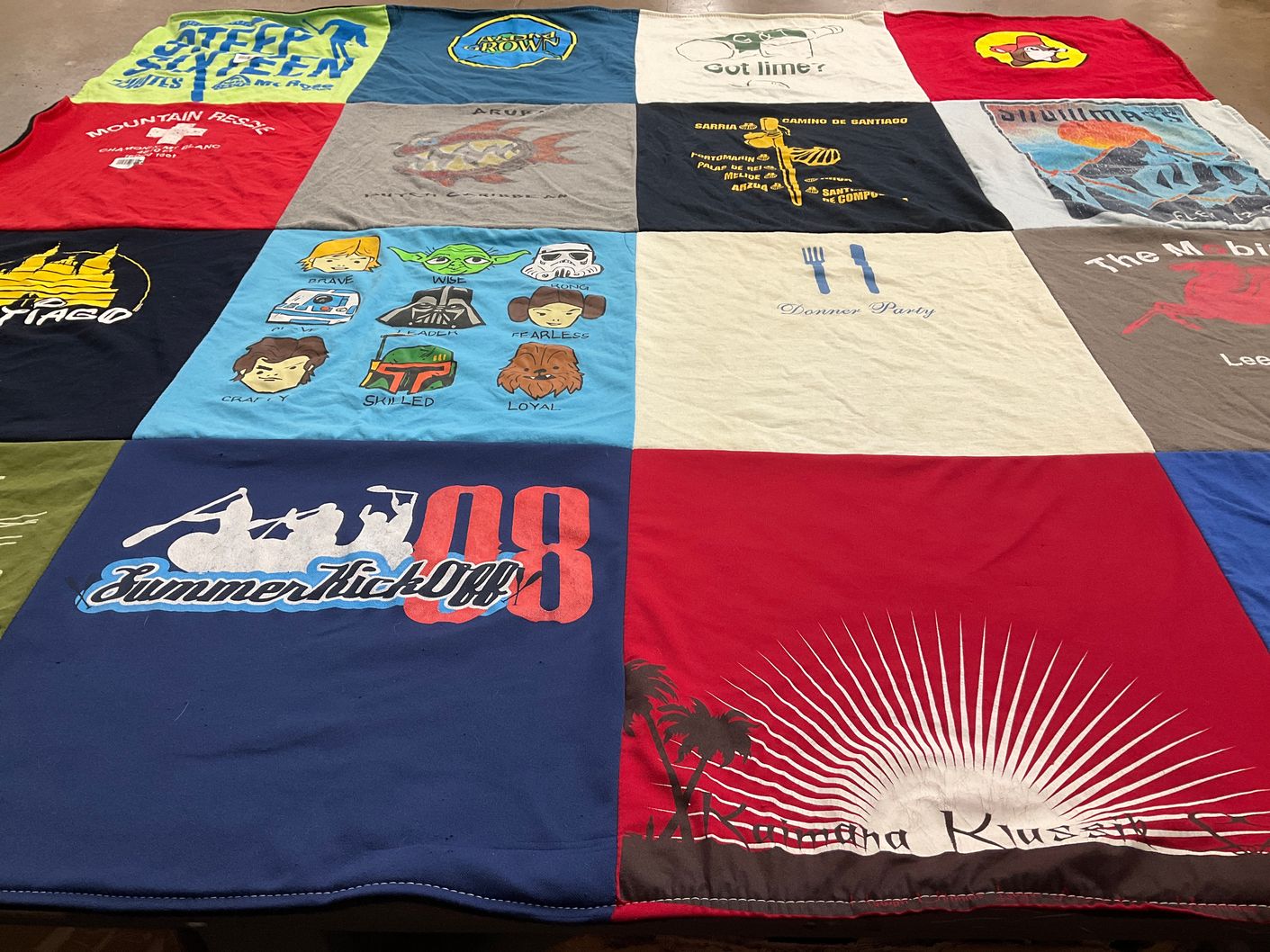 T-shirt quilt with travel, outdoors themes by Chuck from NV