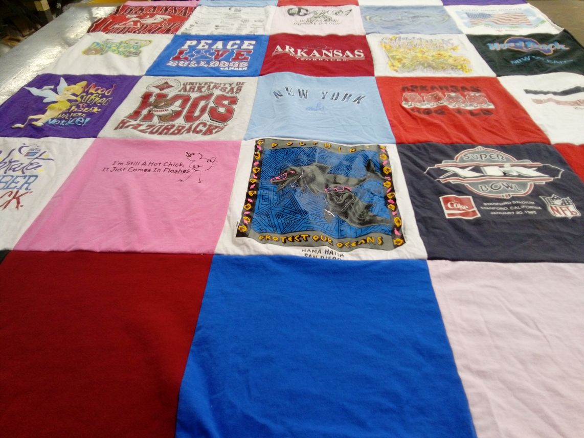 T-shirt quilt featuring razorbacks by Hannah from CO