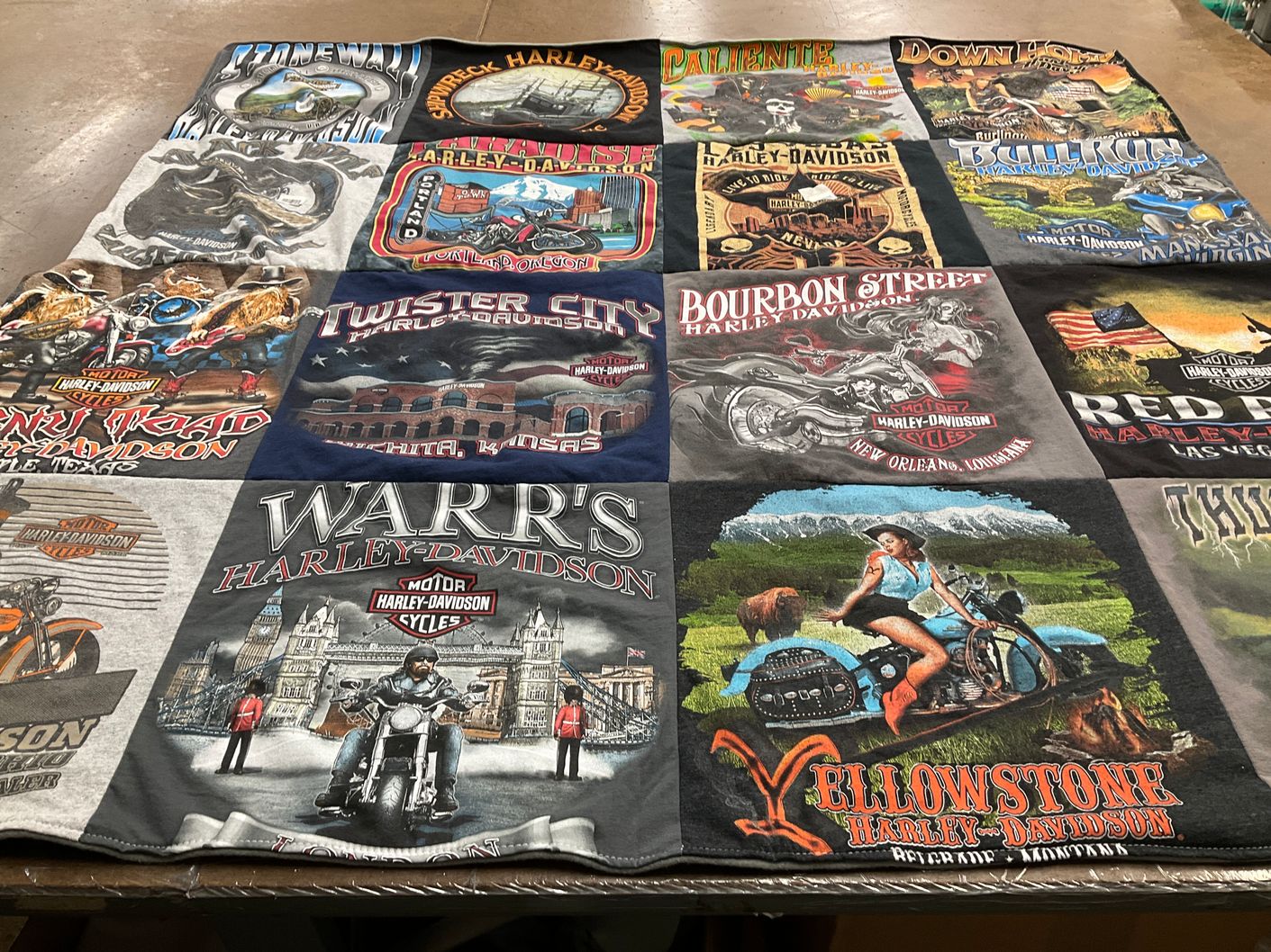 T-shirt quilt with motorcycling, harley davidson themes by Edward from VA