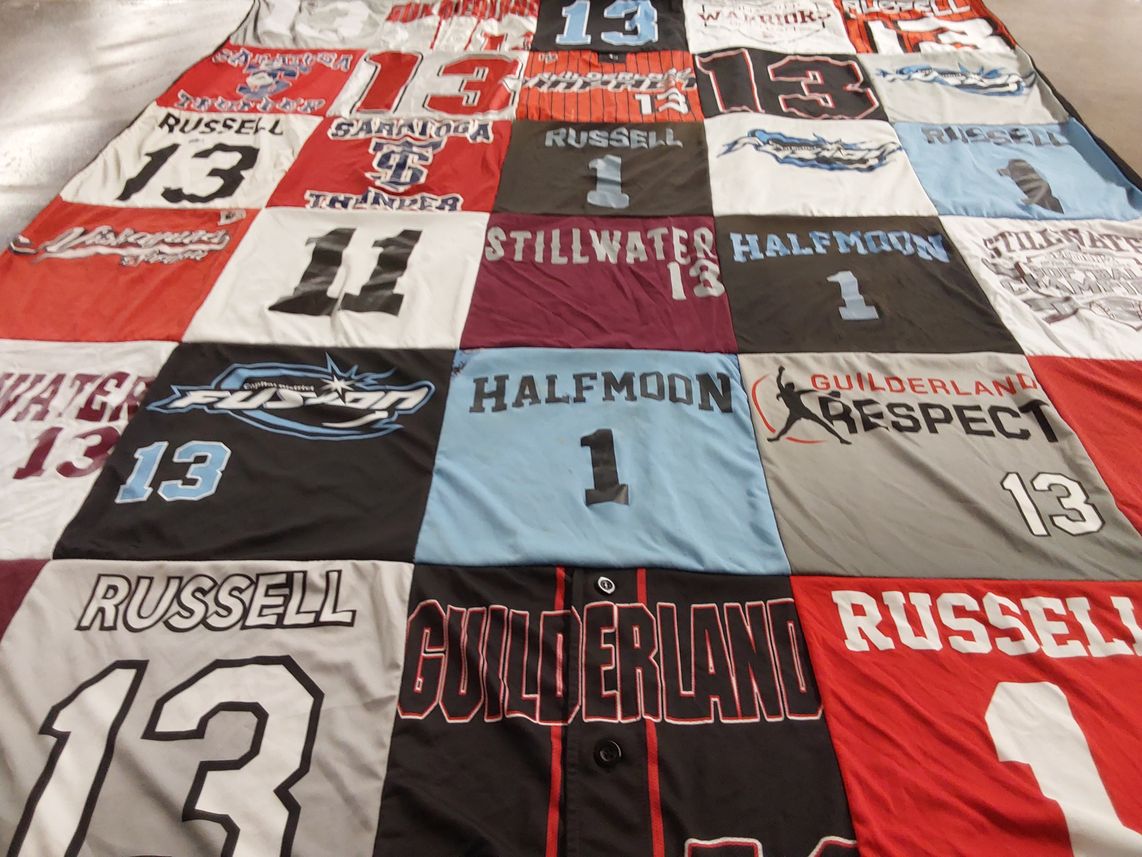 T-shirt quilt from guilderland high school, saratoga springs high school by Katrina from NY