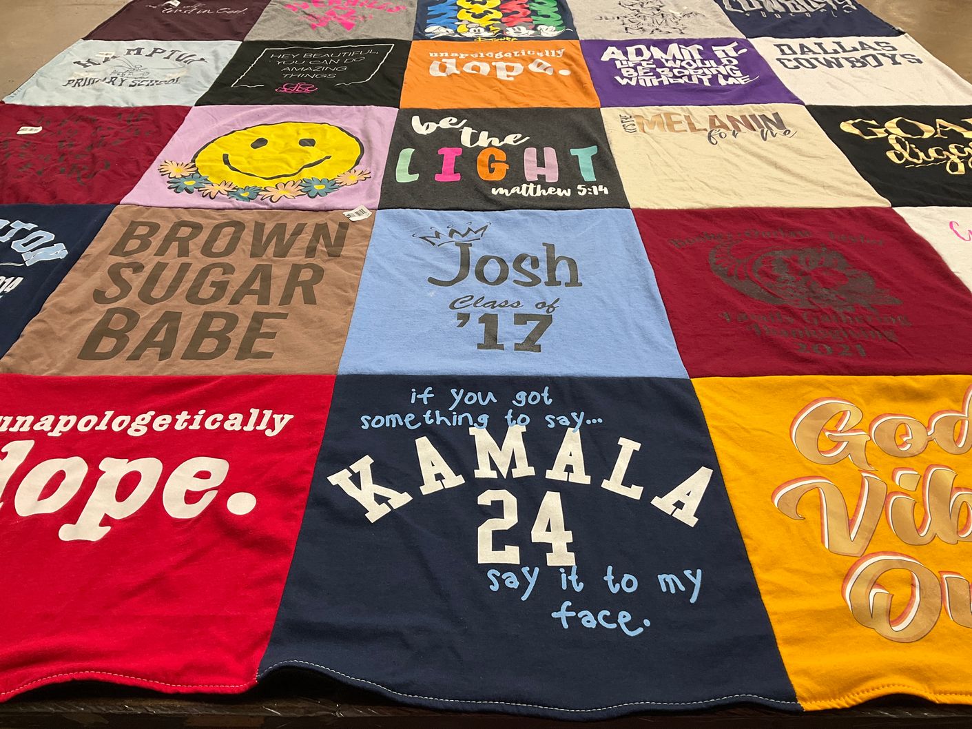 T-shirt quilt with politics, empowerment themes by Cynthia from NC