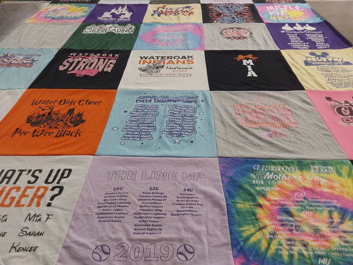 T-shirt quilt featuring cheer leading, ct eliminators by Amanda from CT