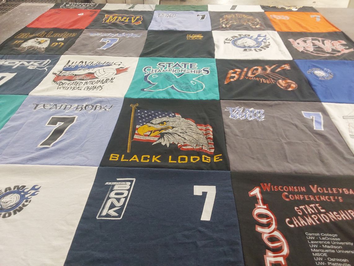 T-shirt quilt from marquette university, carroll college by Theresa from MN