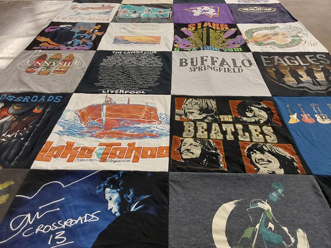 T-shirt quilt with music, travel themes by Eric from NV