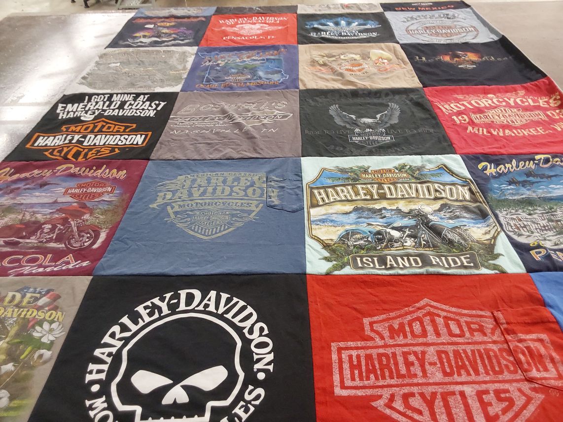 T-shirt quilt with motorcycles, biking themes by Robert from FL