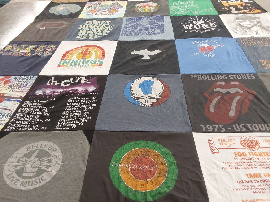 T-shirt quilt with music, festivals themes by Kimberlee J from CA