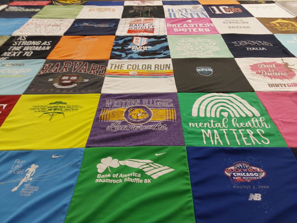 T-shirt quilt from harvard university, western illinois university by Linda from IL