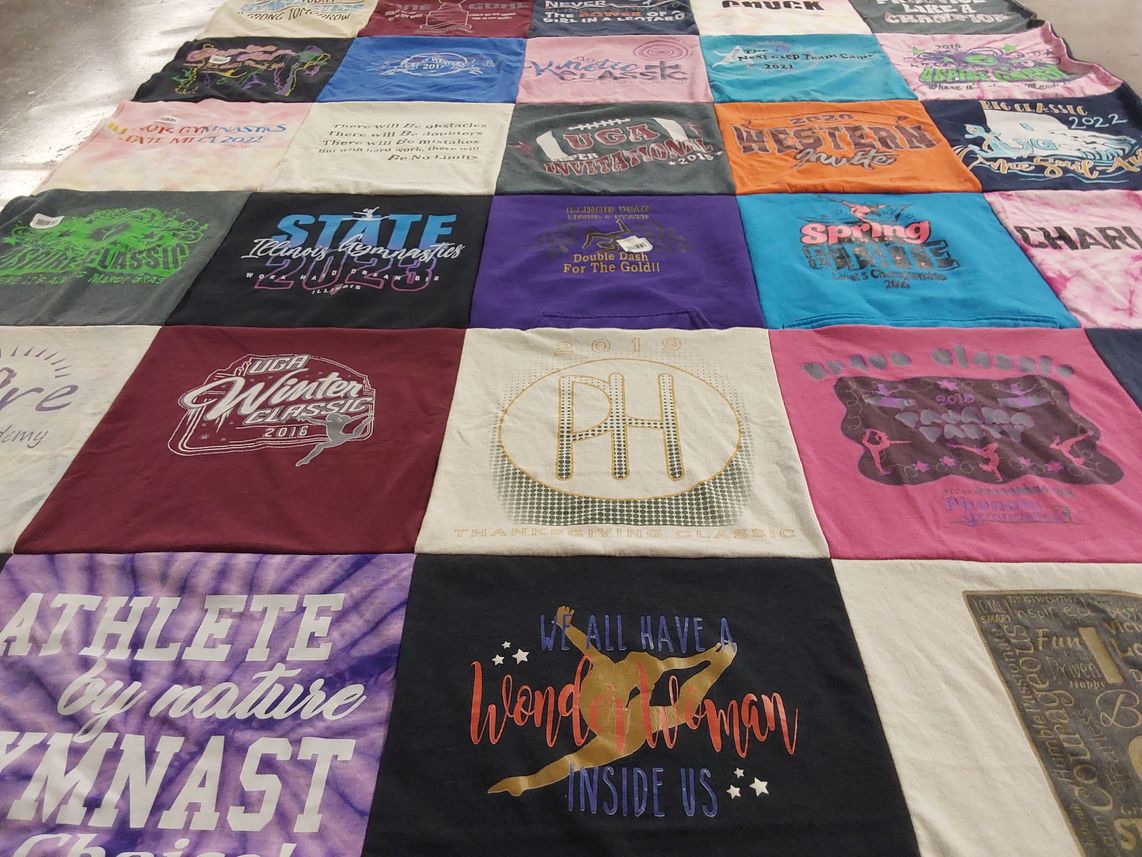 T-shirt quilt with gymnastics, sports themes by Asherah from IL