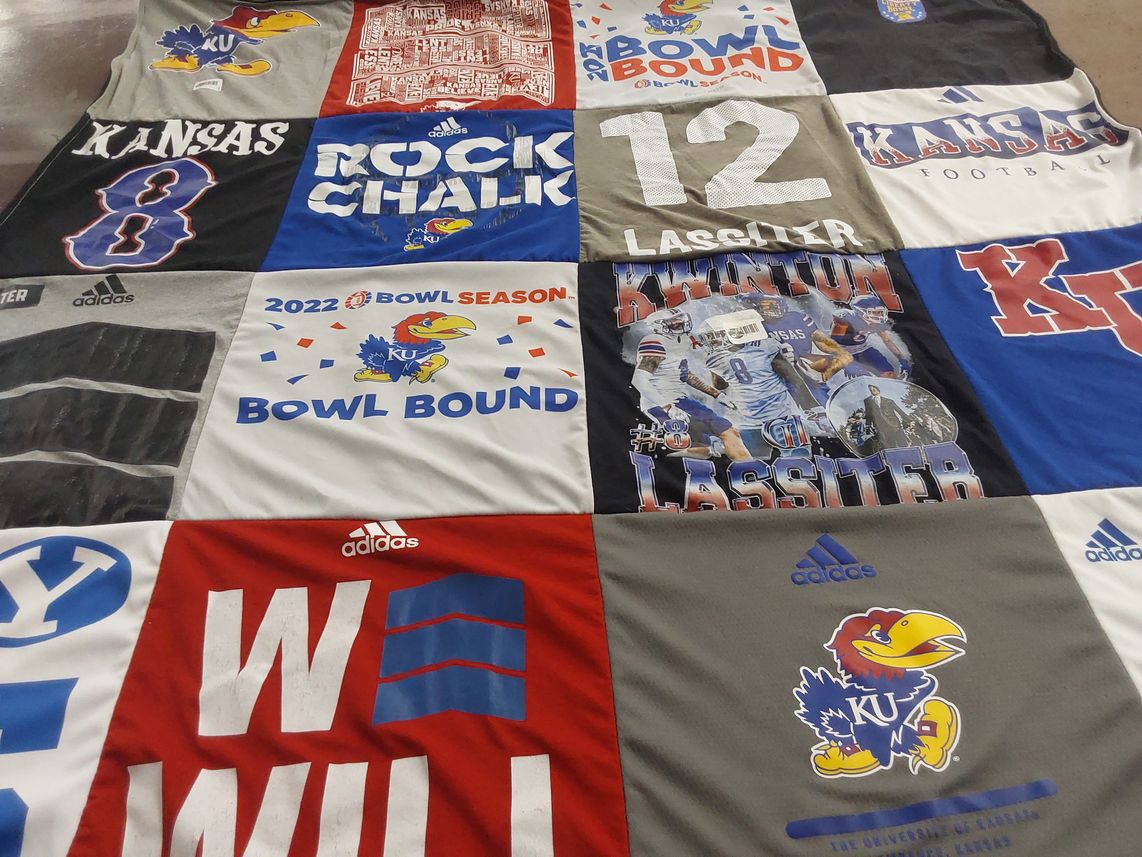 T-shirt quilt featuring kansas jayhawks football by Ericka from AZ