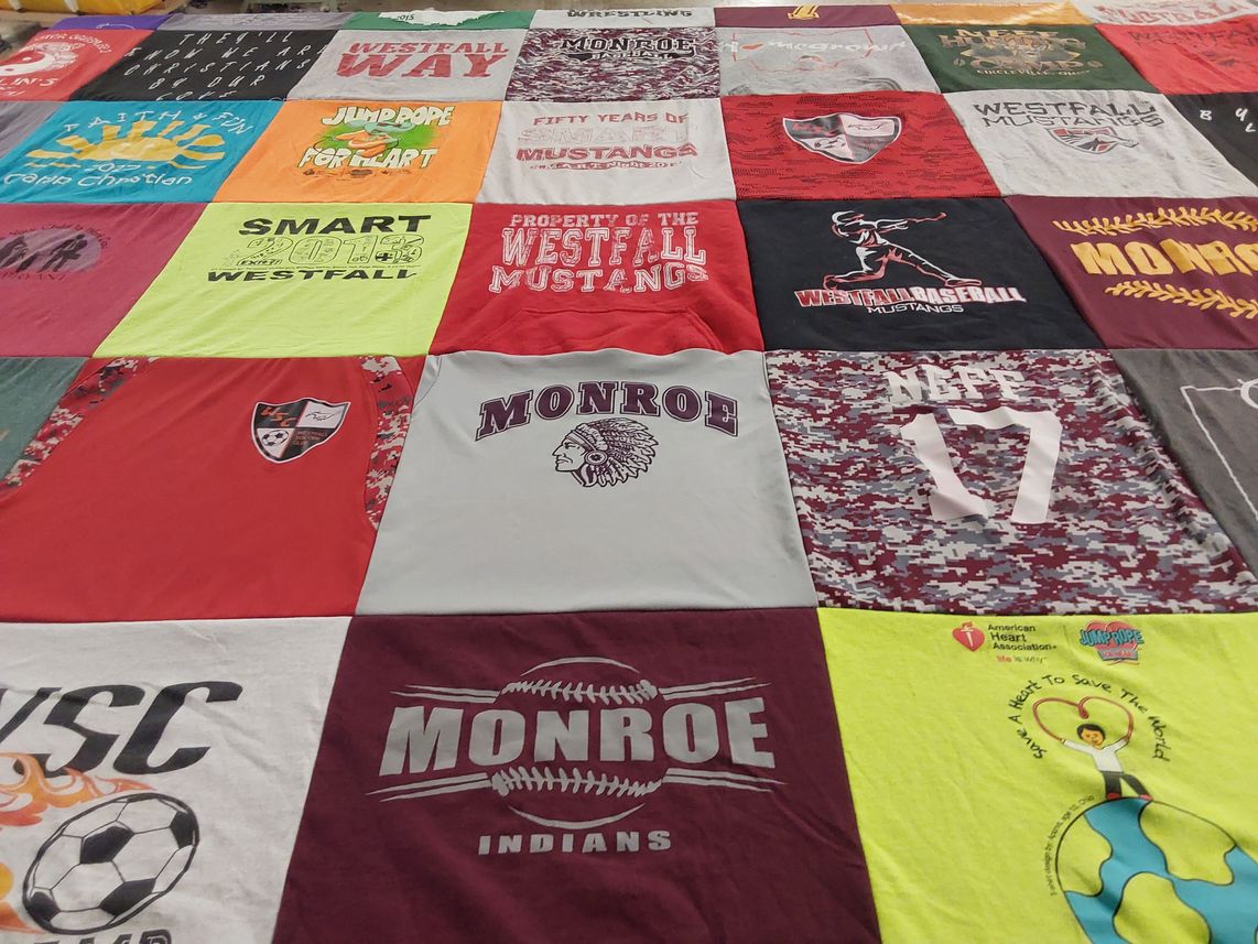 T-shirt quilt featuring westfall mustangs, monroe indians by TONI from OH