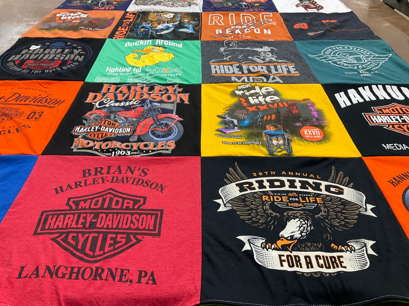 T-shirt quilt with motorcycles, charity events themes by KATHLEEN from PA