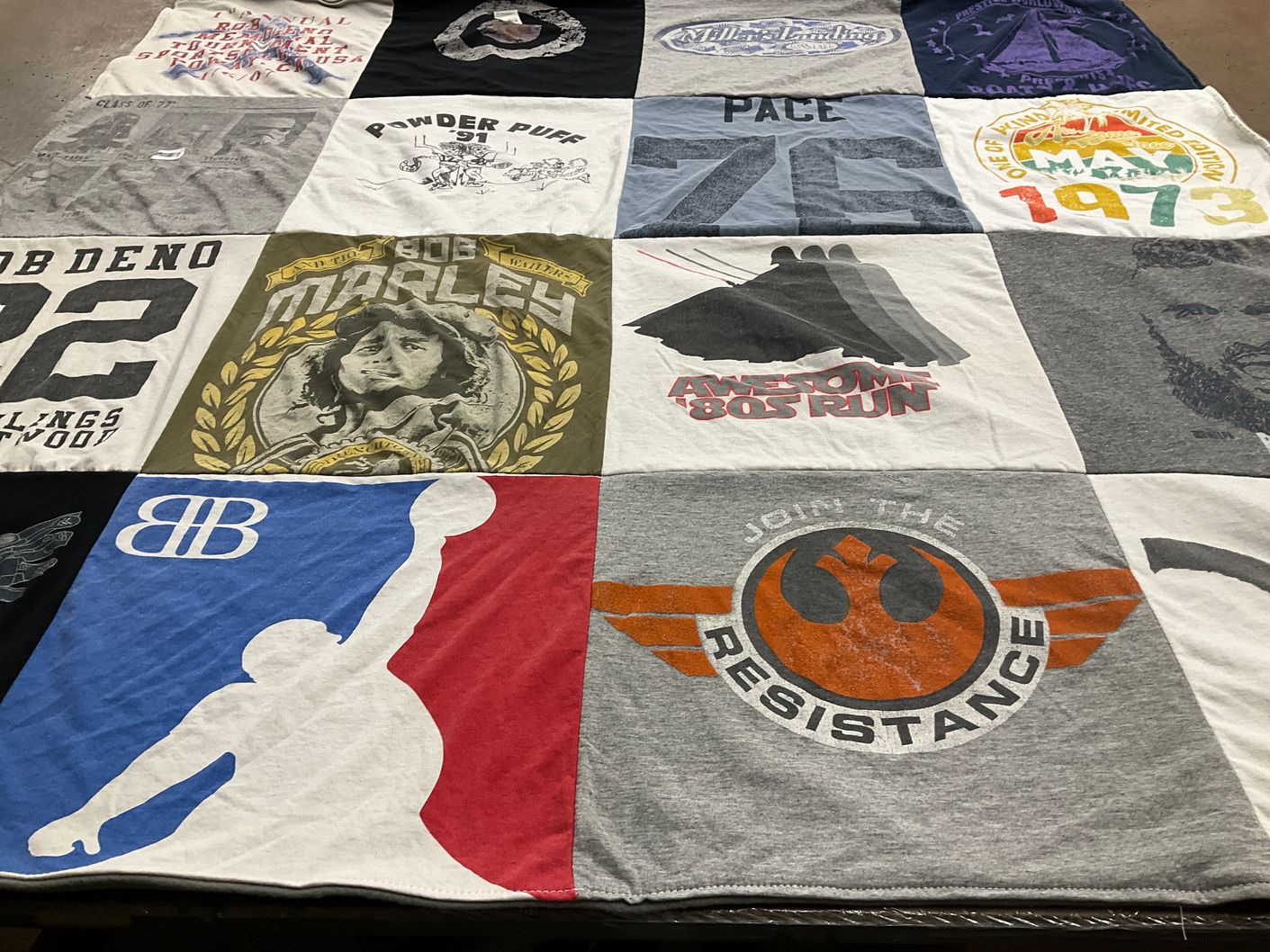 T-shirt quilt with music, sports themes by Stephanie from CO