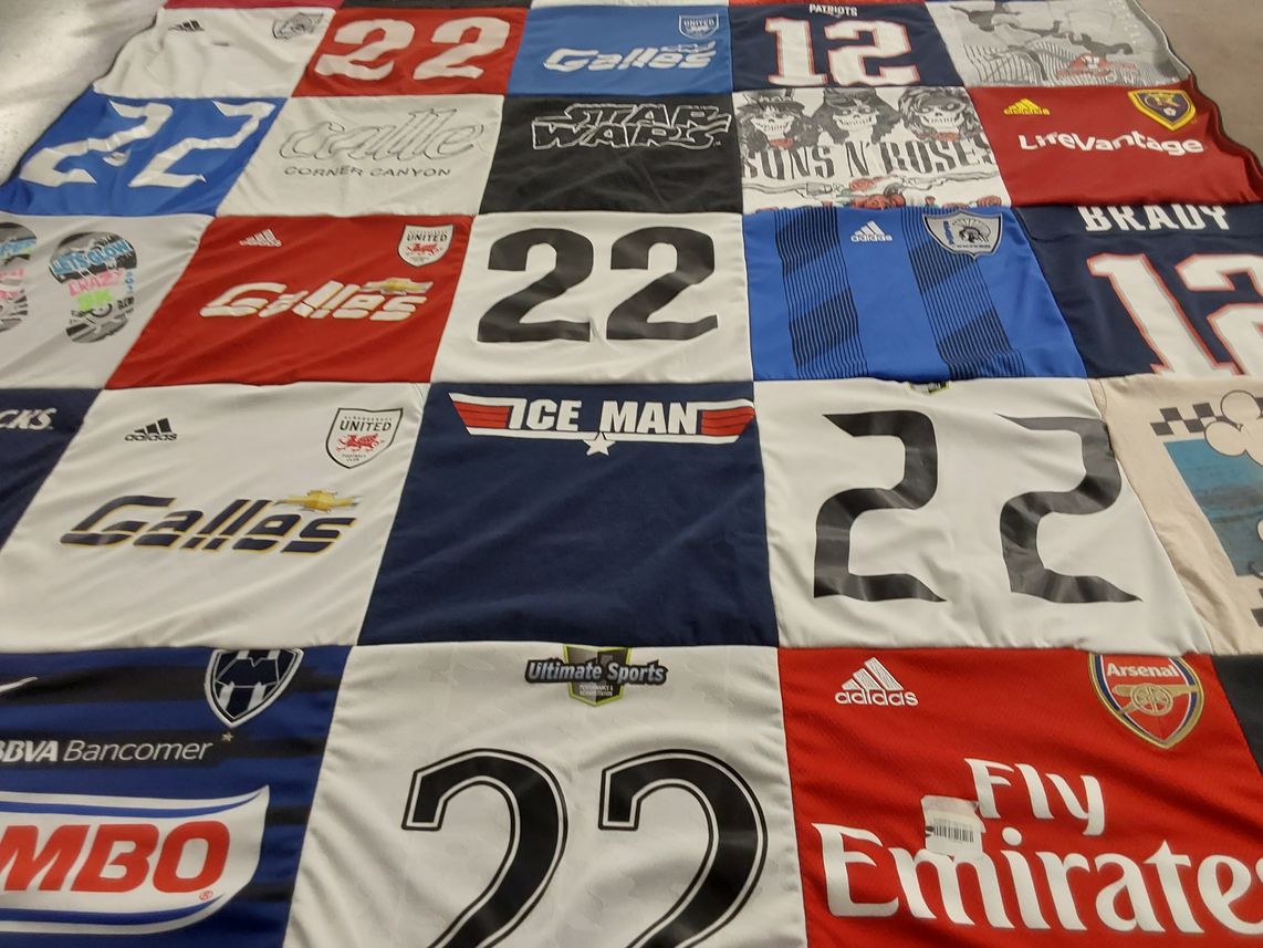T-shirt quilt featuring real salt lake, new england patriots by Nikki from UT
