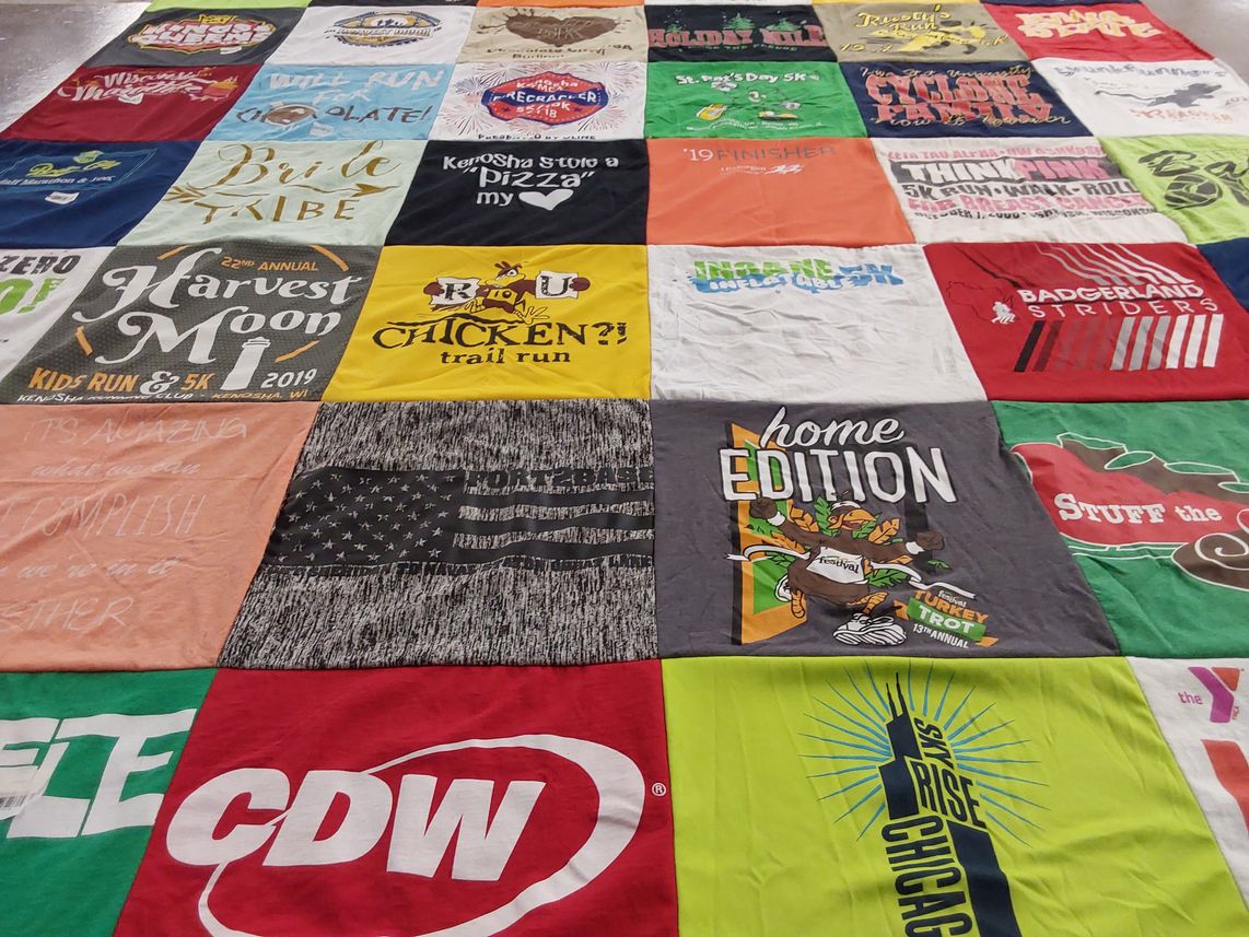 T-shirt quilt with running, fitness themes by Ian from VA