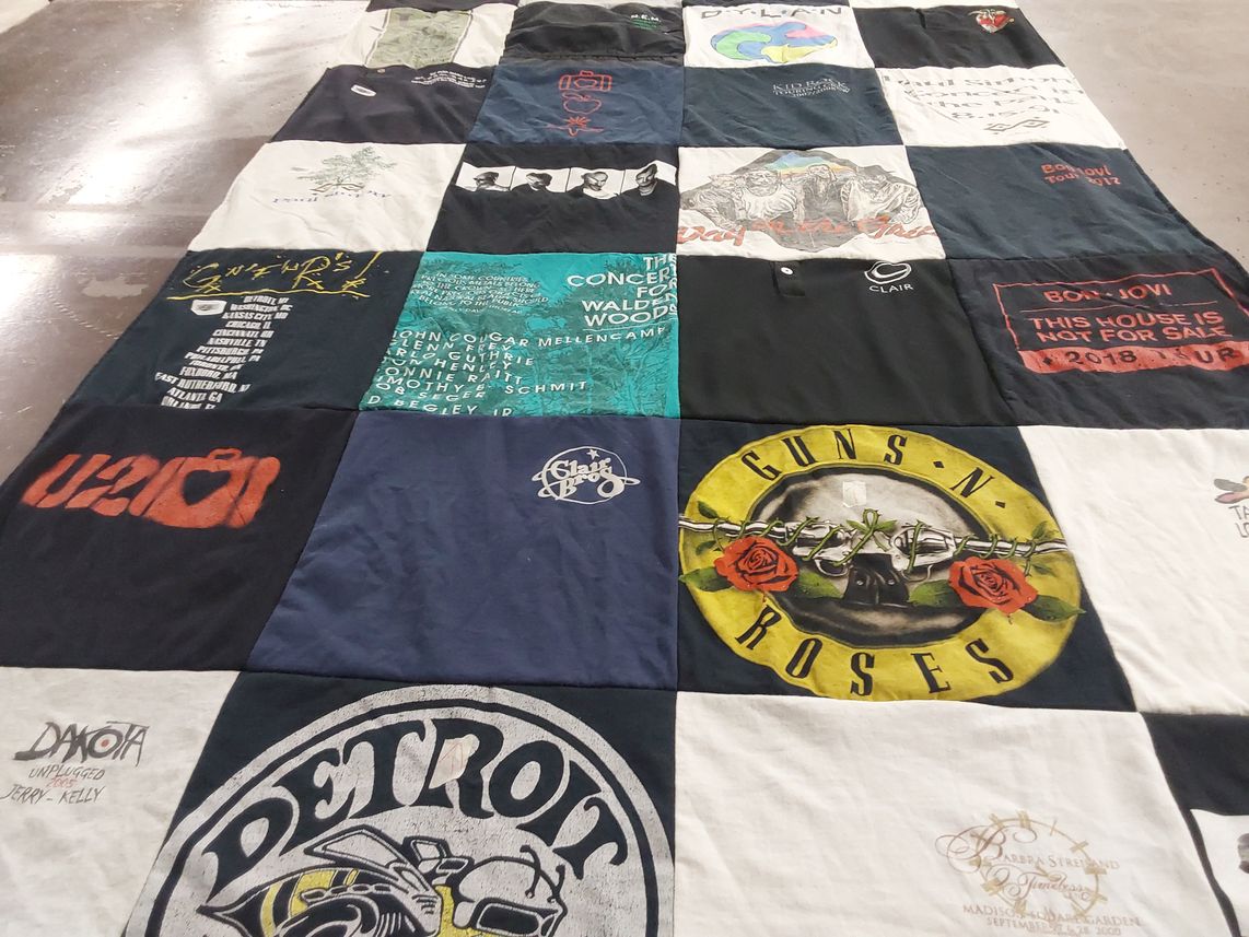 T-shirt quilt with music, concerts themes by Deborah from PA