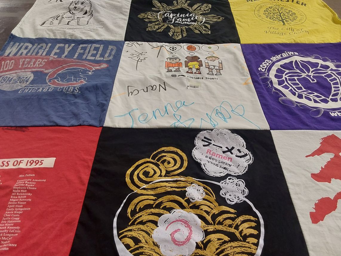 T-shirt quilt with sports, cooking themes by Daniel from CT