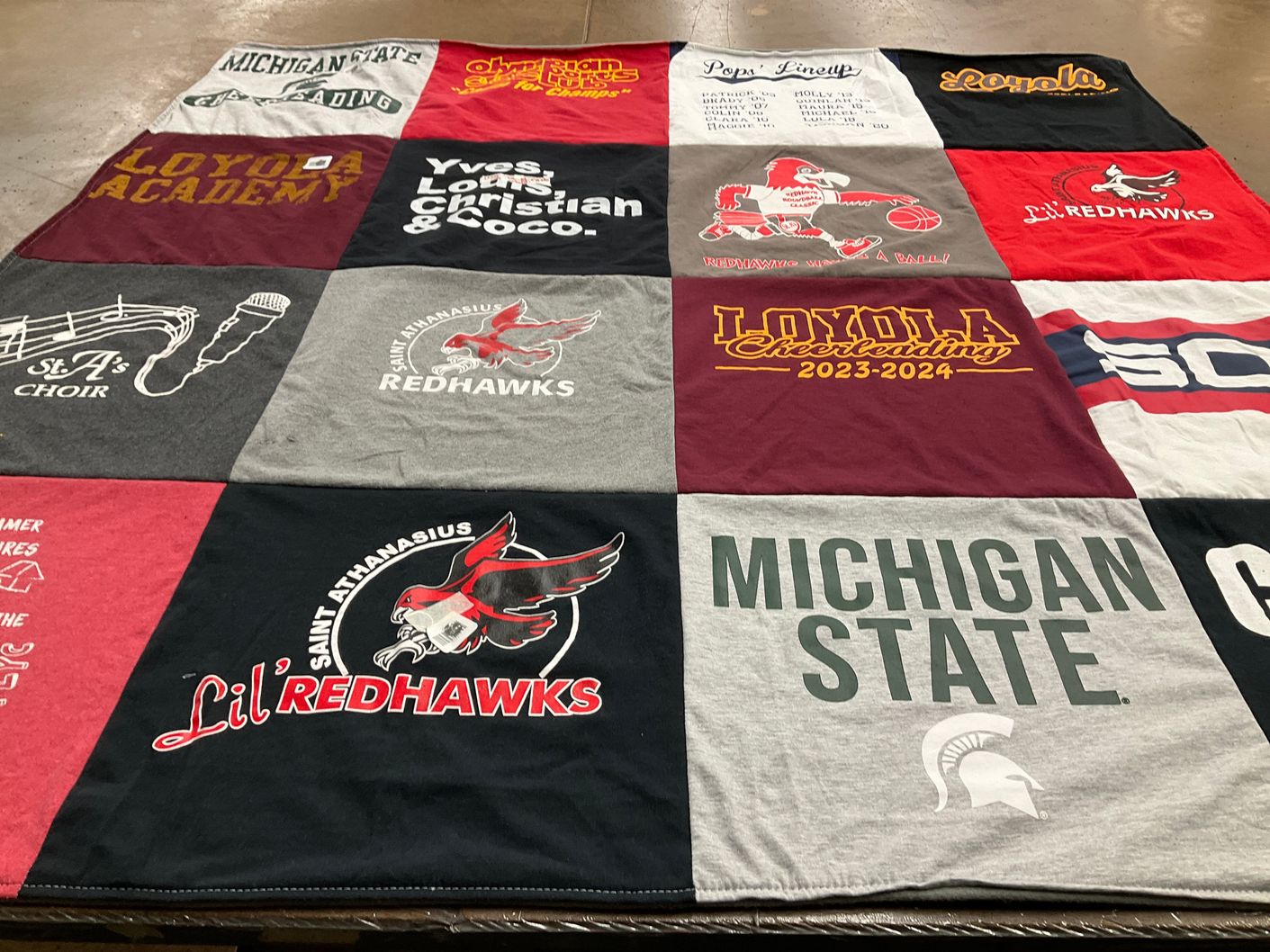T-shirt quilt featuring saint athanasius redhawks, lil redhawks by Shannon from IL