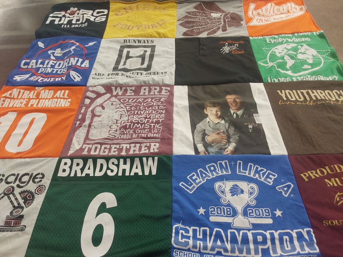 T-shirt quilt from school of the osage by Samantha from MO
