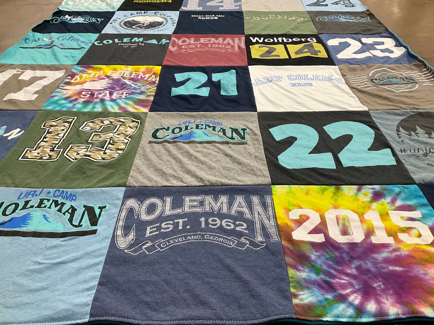 T-shirt quilt with camping, outdoor activities themes by Juliane from FL