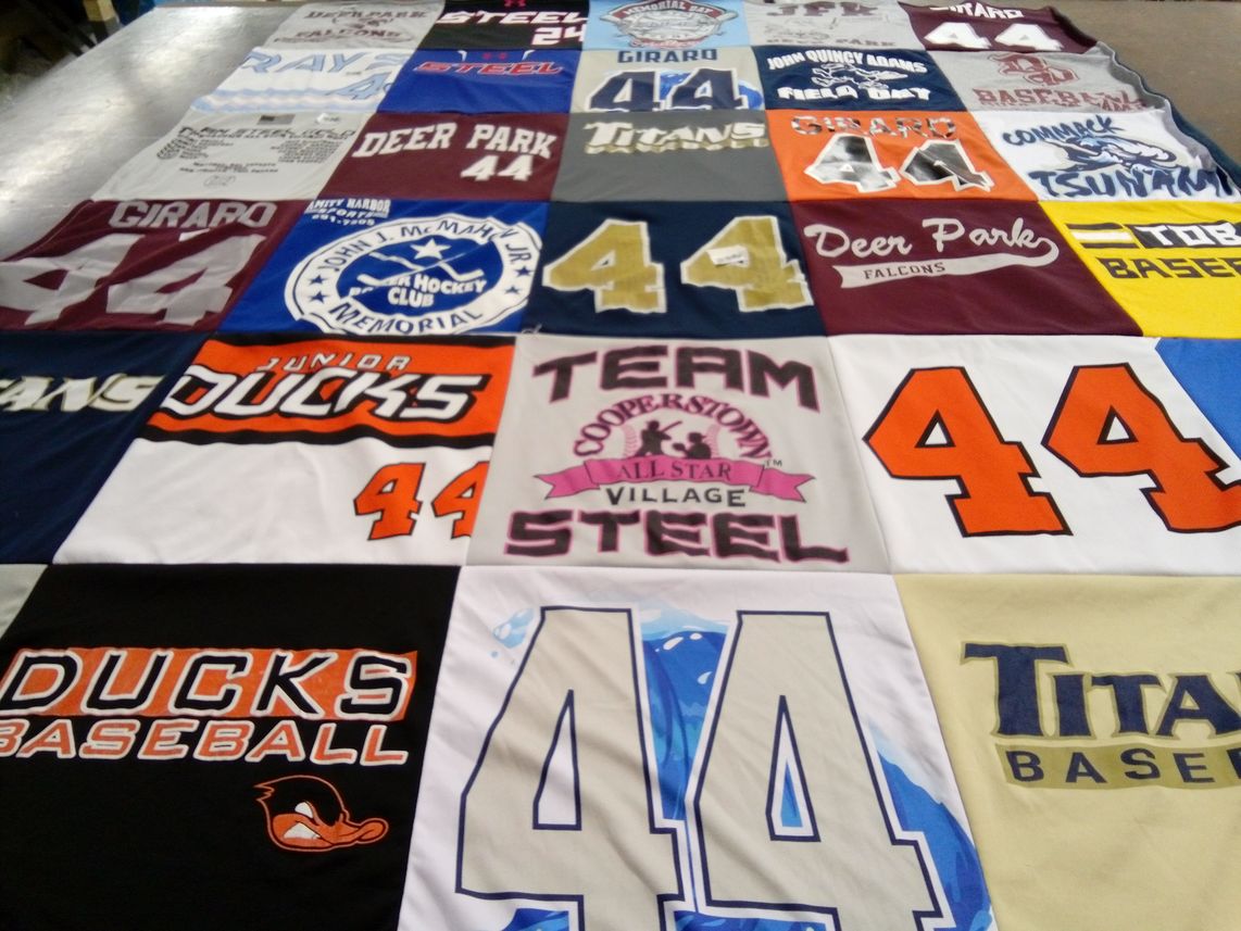 T-shirt quilt featuring deer park falcons, junior ducks by Kerri from NY