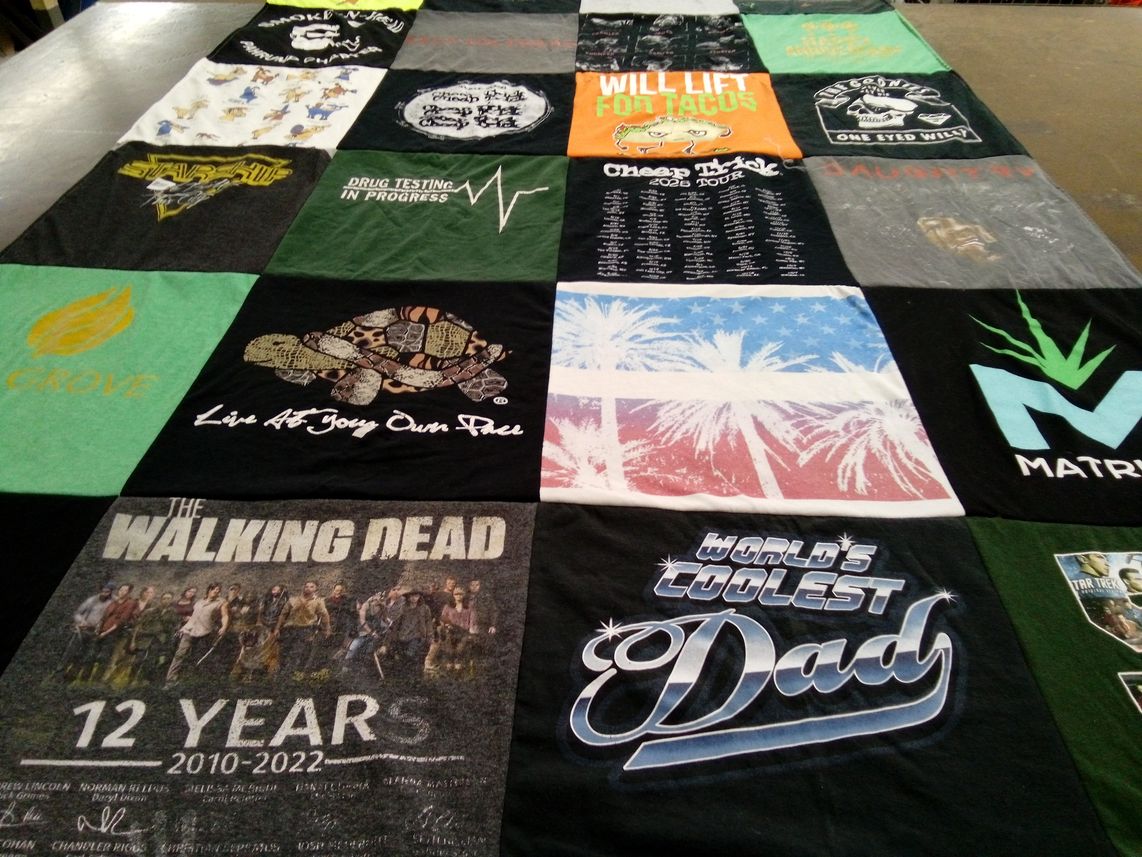 T-shirt quilt with television, comics themes by Deborah from NV