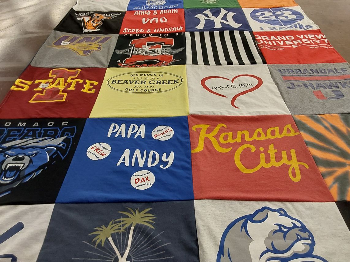 T-shirt quilt featuring des moines area community college bears by Linda from IA