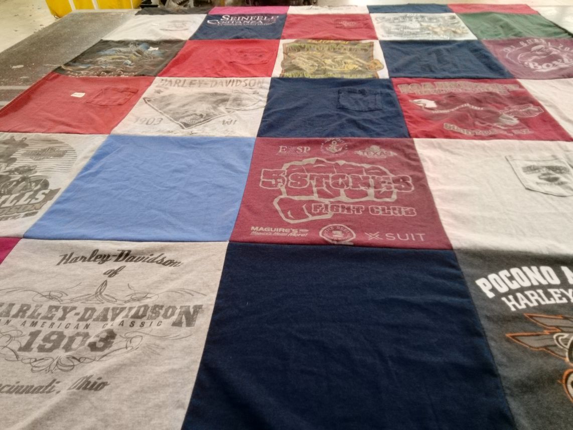T-shirt quilt with motorcycles, fighting themes by Lisa from PA