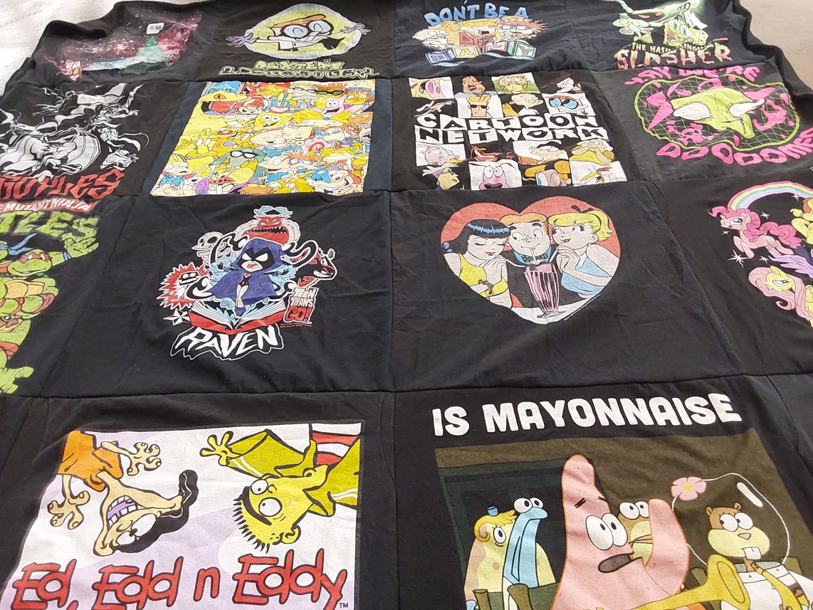 T-shirt quilt with animation, television themes by Bridget from WI