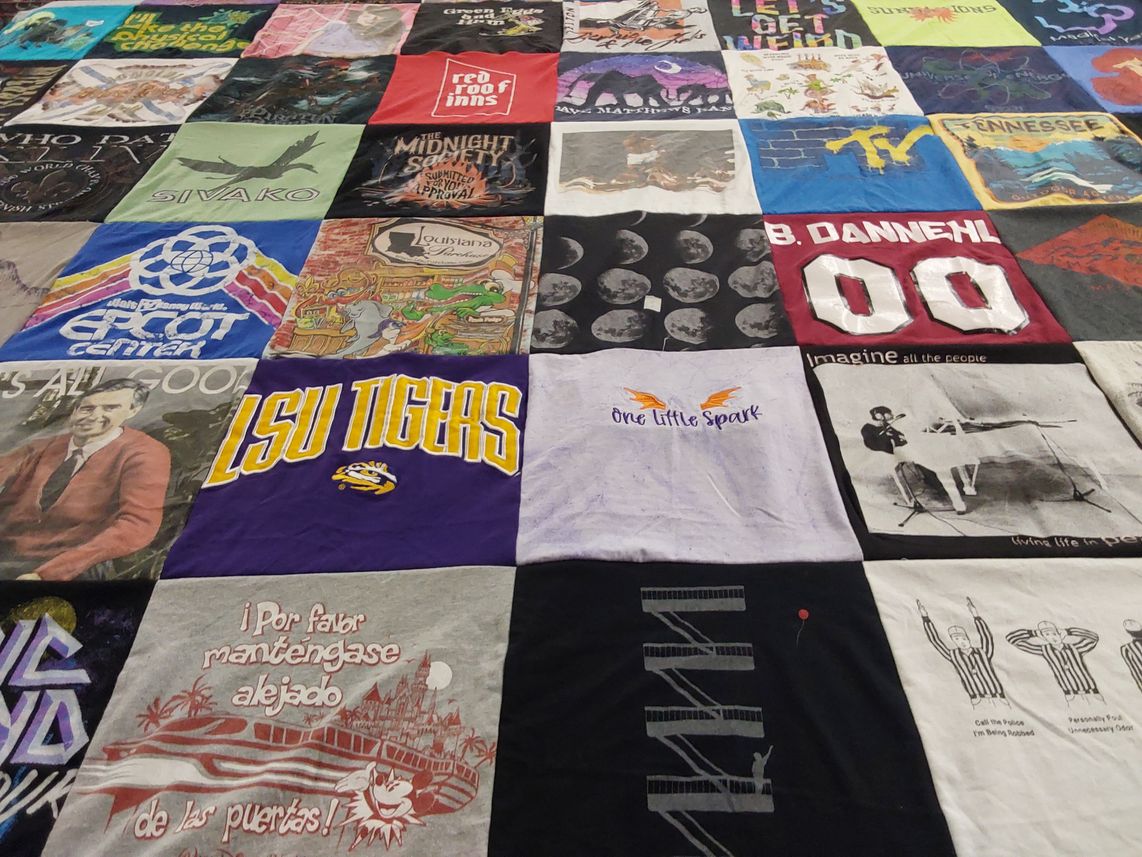 T-shirt quilt featuring louisiana state university tigers by Anna from LA
