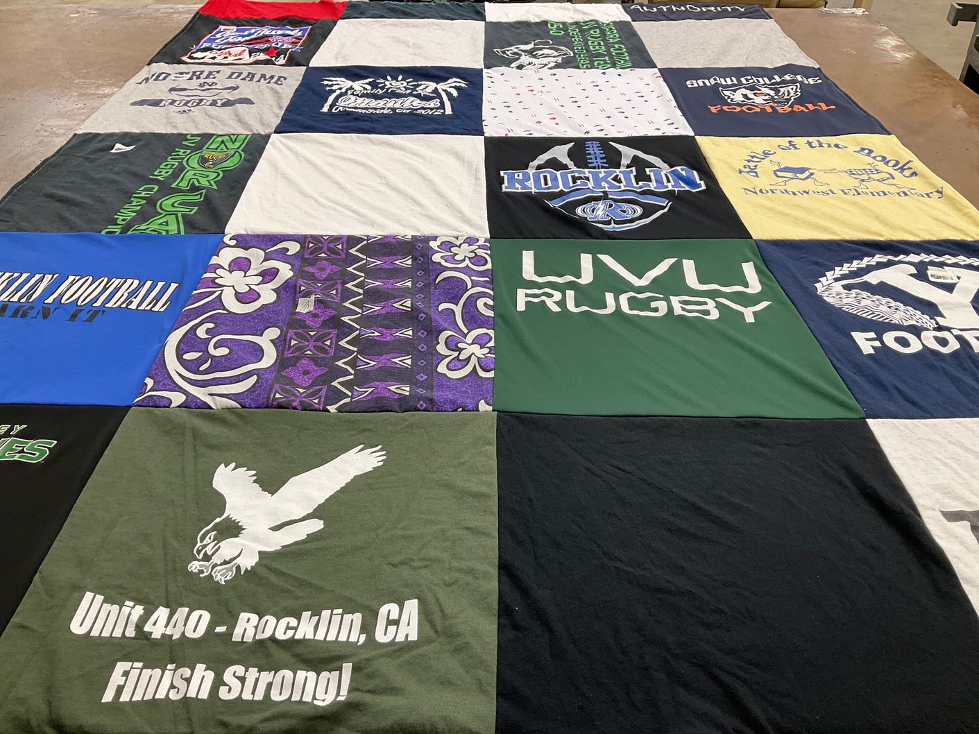 T-shirt quilt featuring rocklin high school football, utah valley university rugby by Jody from UT