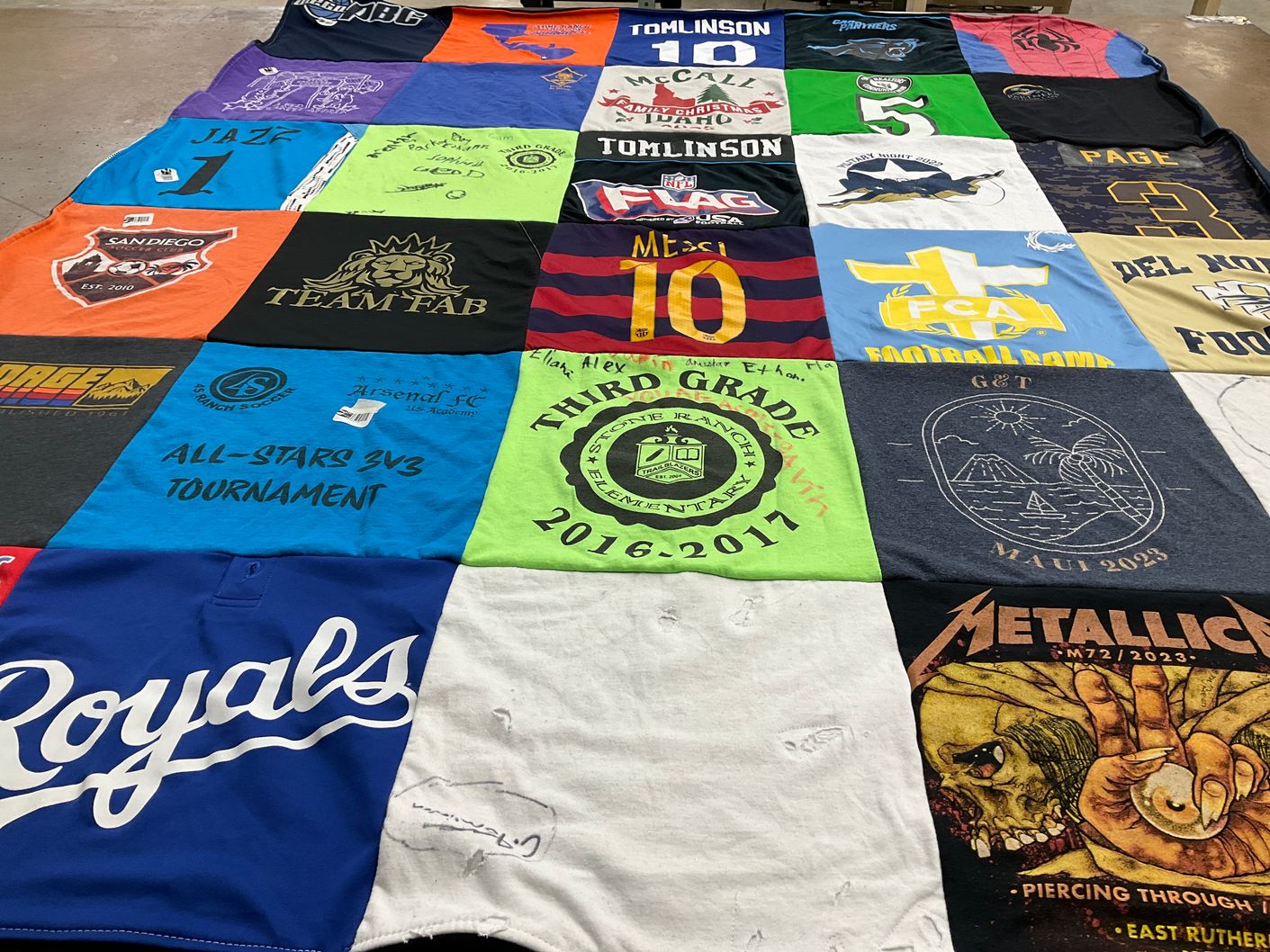 T-shirt quilt featuring del nore high school football, arsenal fc by Brenna from CA