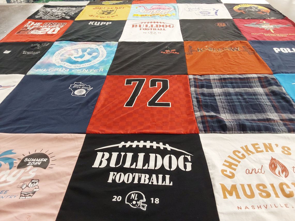 T-shirt quilt featuring bulldog football by Jennifer from WI