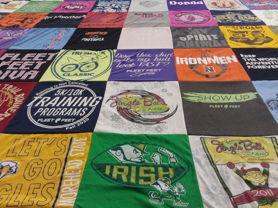 T-shirt quilt featuring northwestern university, notre dame university by Donna from IL