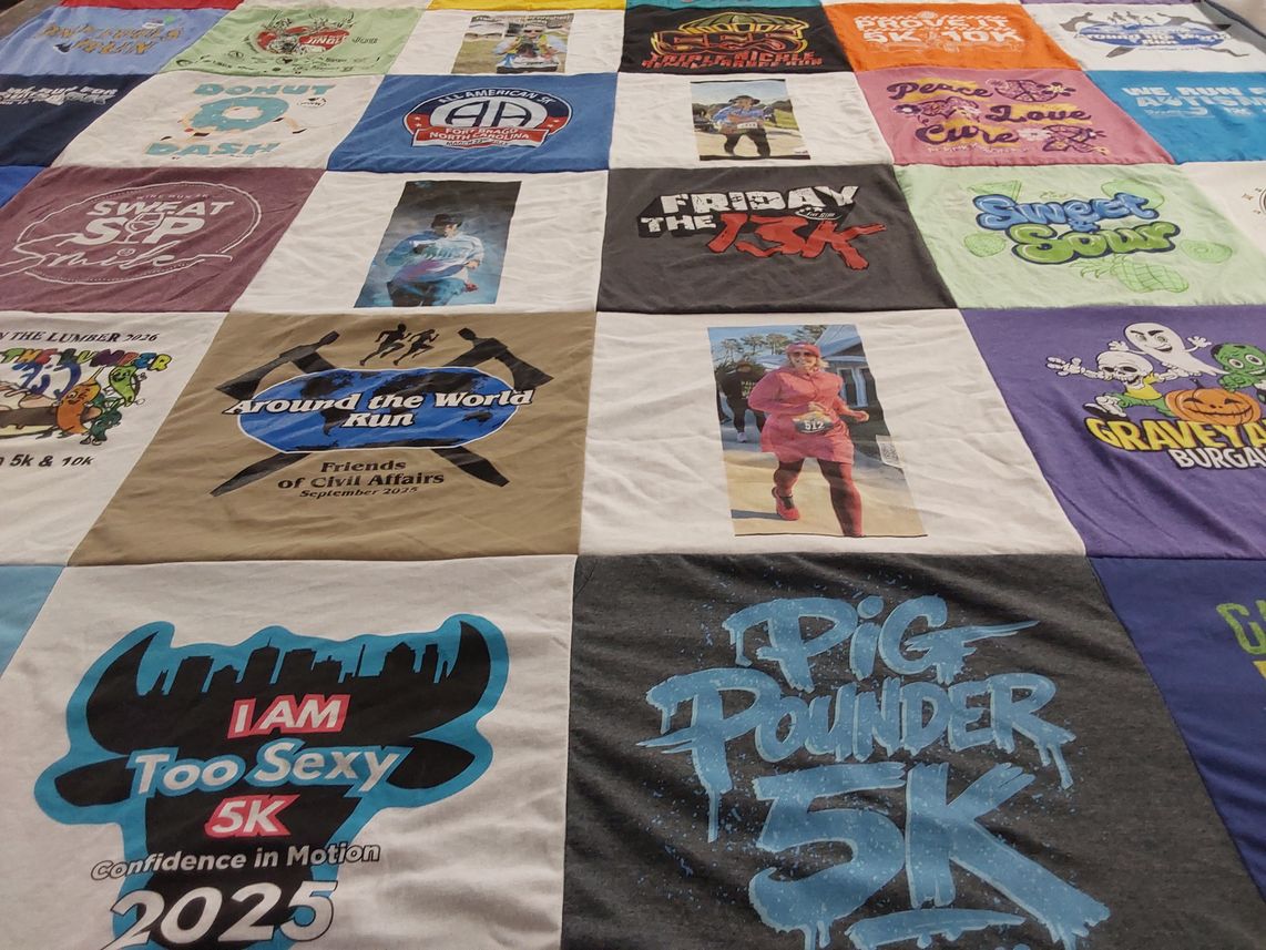 T-shirt quilt with running, fitness themes by anita from NC
